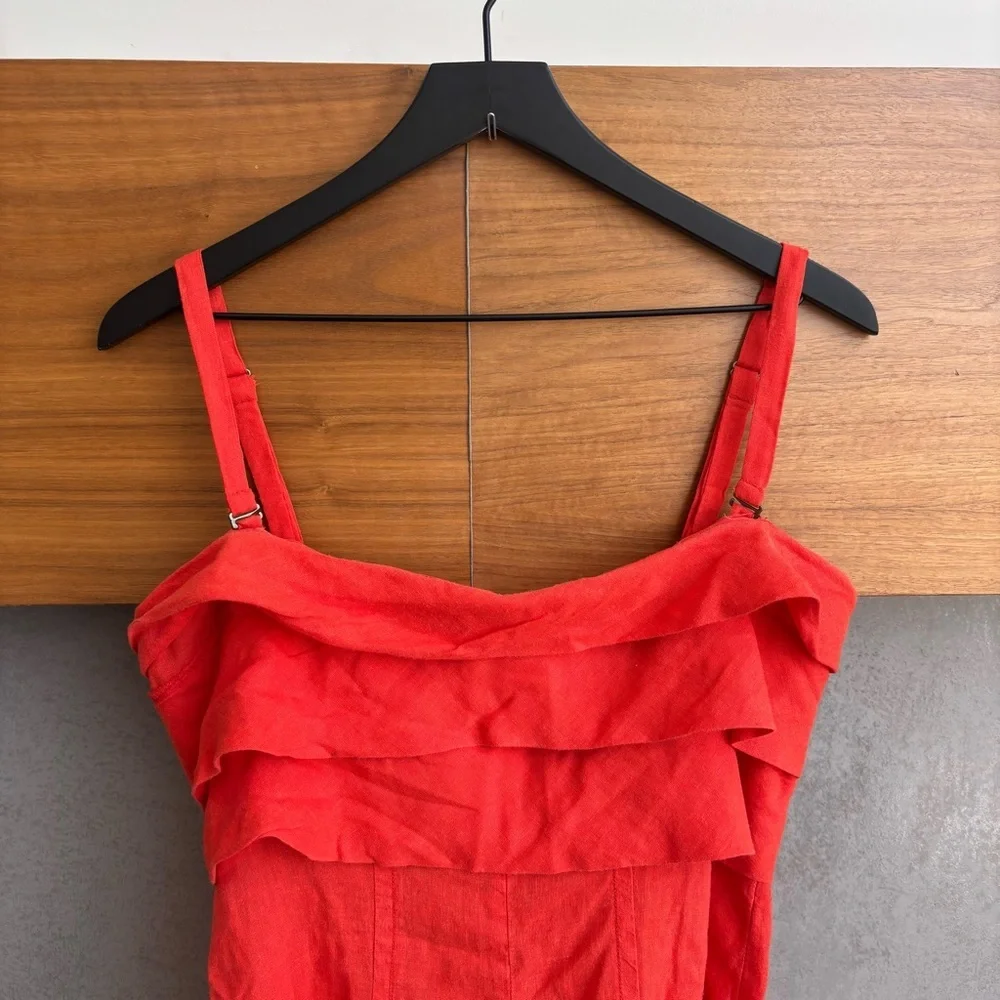 NWT By Anthropologie Linen Short Romper Bright Red, Size S - Picture 4 of 15